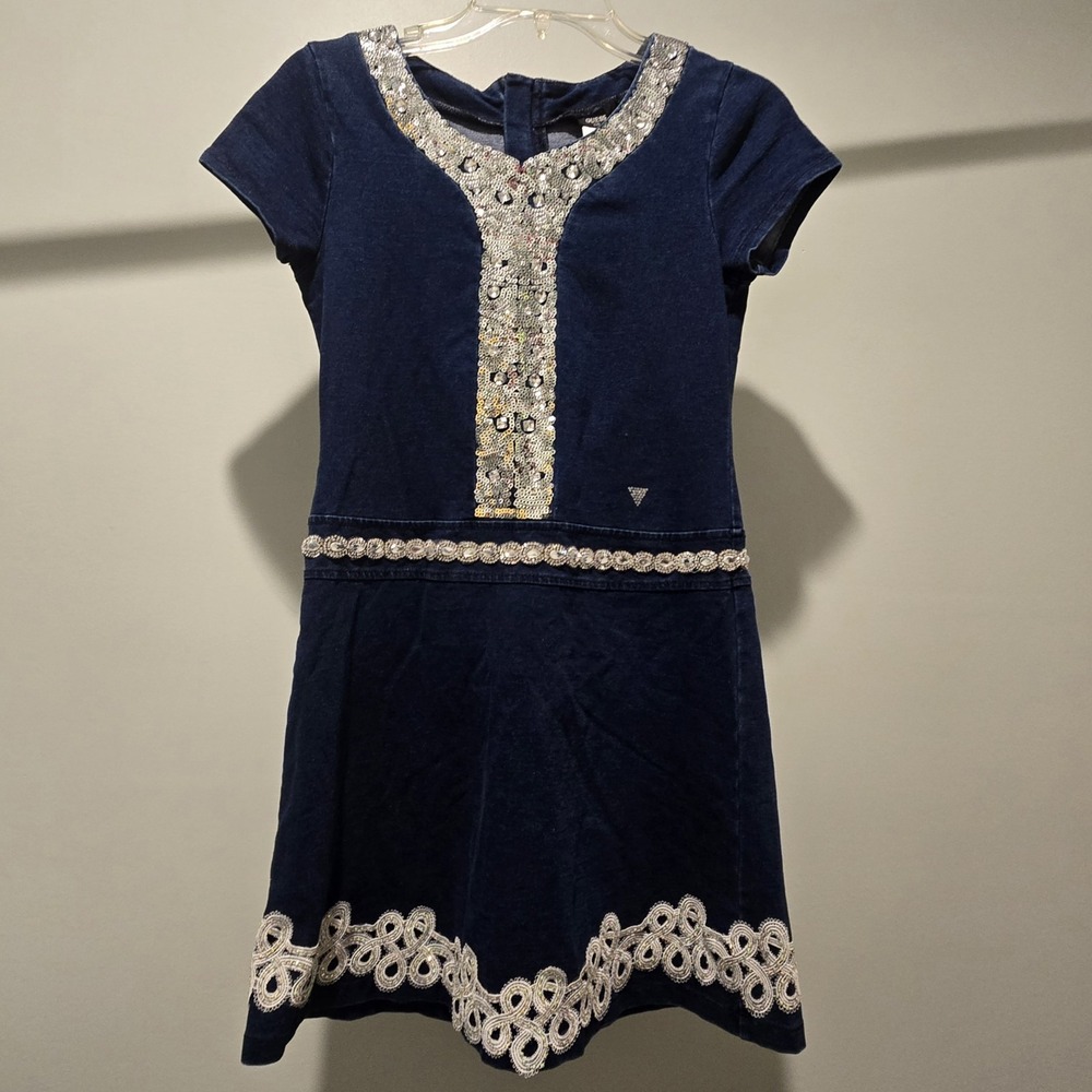 Guess Girls Denim Dress‎ Embellished Rhinestone Sequin Party Casual Size (XL) 16